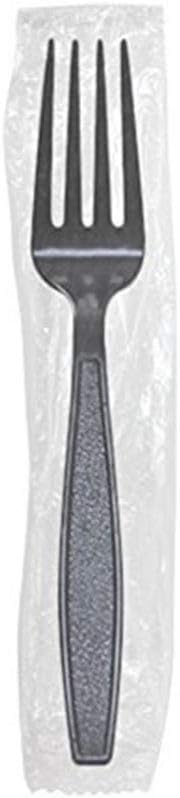U3520B 7" PS Poly-Wrapped Heavy-Weight Disposable Fork, Black (Pack of 1000)