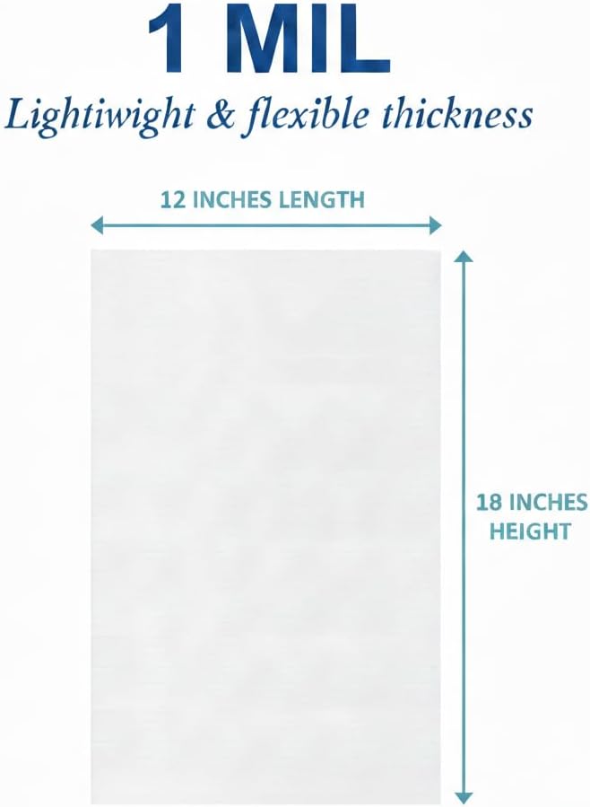 12" x 18" Open-End Flat Poly Bags, Large, 100 Pack, 1 Mil Lightweight, GPI