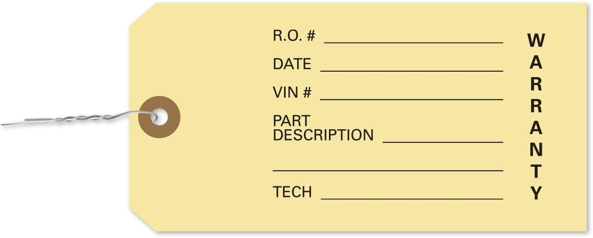 Manila Tags with Wire Inserted - Warranty Parts Tag