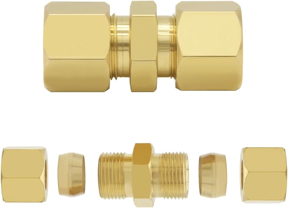 Hooshing 3PCS Brass Compression Tube Fitting 3/8" OD x 3/8" OD Connector