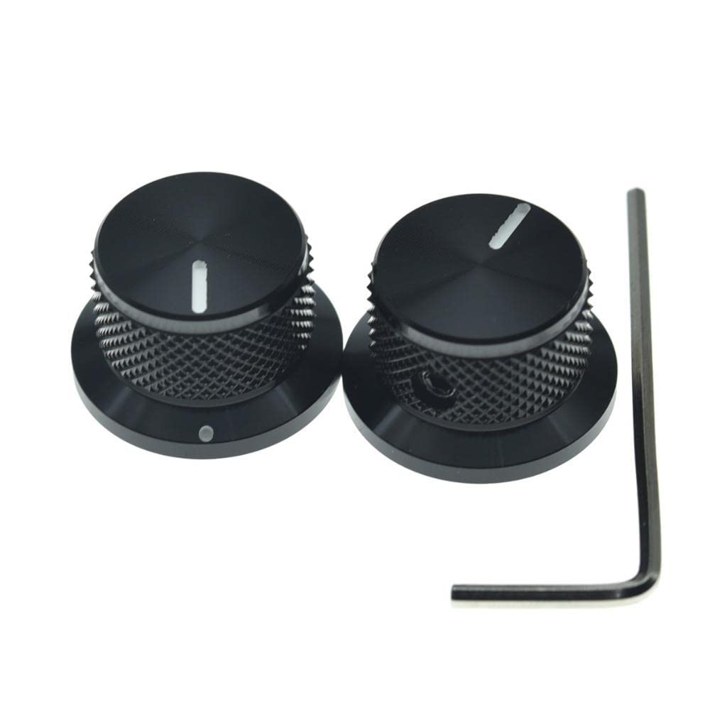 Dopro 2-Pack Set Screw Style Aluminium Potentiometer Knobs 1/4" Universal Top Hat Knobs Bell Volume Tone Control Knobs for Guitar/Bass/AMPS/Preamps Black with Indicator
