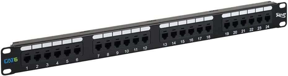 ICC CAT6 RJ45 Patch Panel, 24-Port 1U 19-Inch Rackmount, Black, 1-Pack