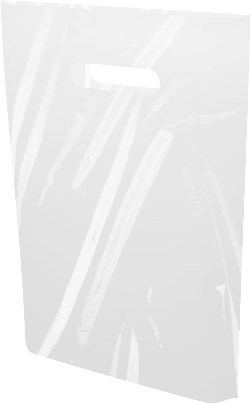Plastic Shopping Bag for Small Business 15.8" Merchandise Bag Die Cut with Handle Store Retail - White
