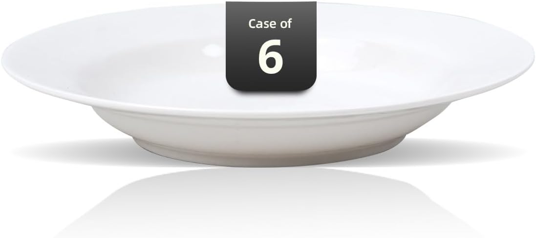 Wide Rim Bone China Commercial Grade Restaurant Elegance White Soup Plate 9"/Pasta Bowl 12oz, Case of 6