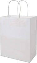 100 Pack Sturdy Medium White Kraft Paper Bags with Handles Bulk, Thicken Gift Bags 8x4.75x10 Inch, Craft Grocery