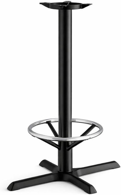 Cast Iron Bar Height Table Base, 22x30 Inch Cross Style, Black Powder-Coated, 3 Inch Column with Chrome Foot Ring