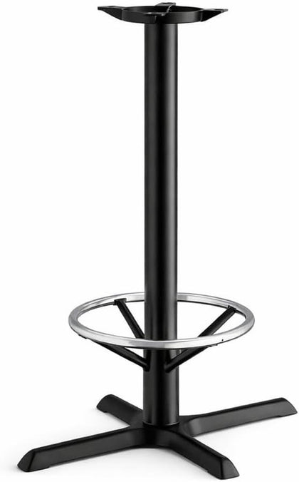 Cast Iron Bar Height Table Base, 22x30 Inch Cross Style, Black Powder-Coated, 3 Inch Column with Chrome Foot Ring