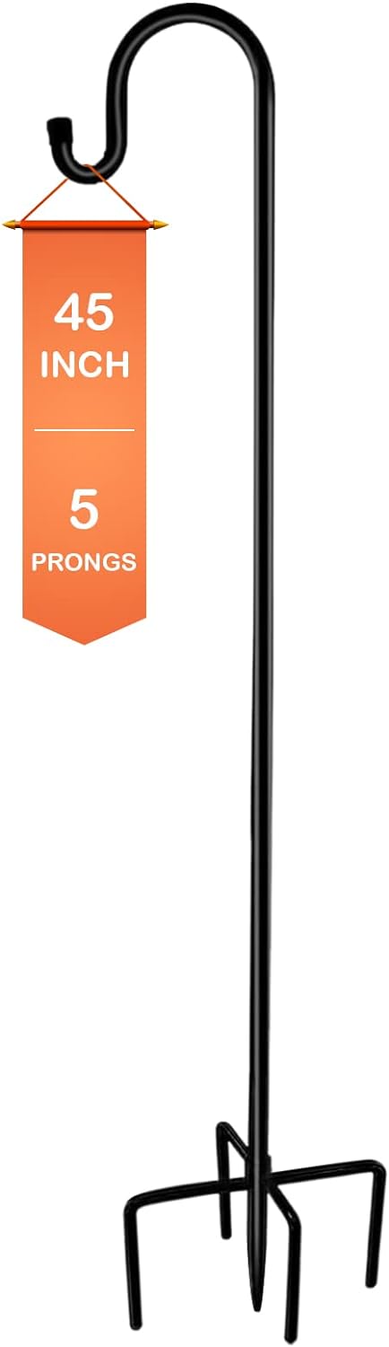 Bird Feeder Pole, 45 INCH Heavy Duty Shepherds Hooks for Outdoor with 5 Prong Base, Adjustable Stand Hanger for