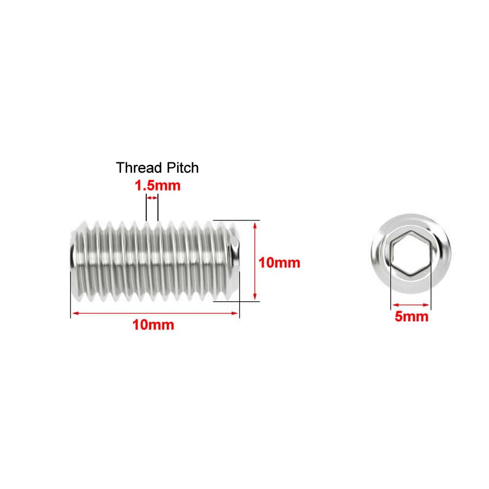 Junter 10pcs M10 x 10mm A2-70 Flat Point Grub Hex Socket Set Metric Screws