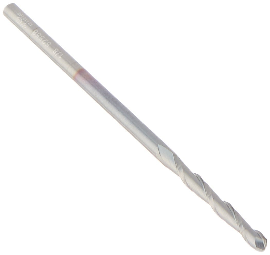 YG-1 52558TC Carbide Ball Nose End Mill, 2 Flute, Extra Long Length, TiCN Finish, 3" Length, 1/8"