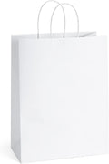 Kraft Paper Bags with Handles 10x5x13 Inch Large White 25 Pack