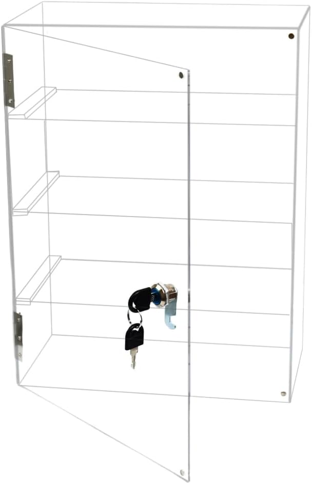 4 Shelf Acrylic Display Case with Lock, Cabinet for Collectibles | Clear lockable countertop showcase, vitrinas para