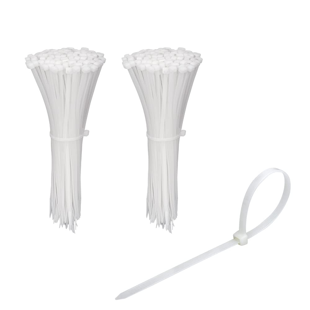 KOOWIN Small 4 inch White Nylon Plastic Cable Zip Ties Wire Wraps, 200 Pack