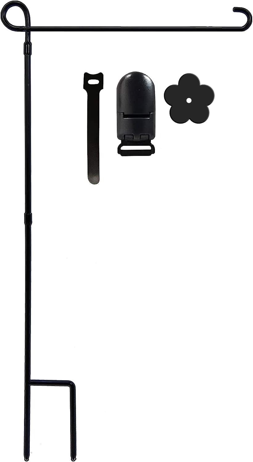 Garden Flag Holder Stand, Premium Yard Flag Holder Weather-Proof Metal Powder-Coated Flagpole with Clip and Stopper