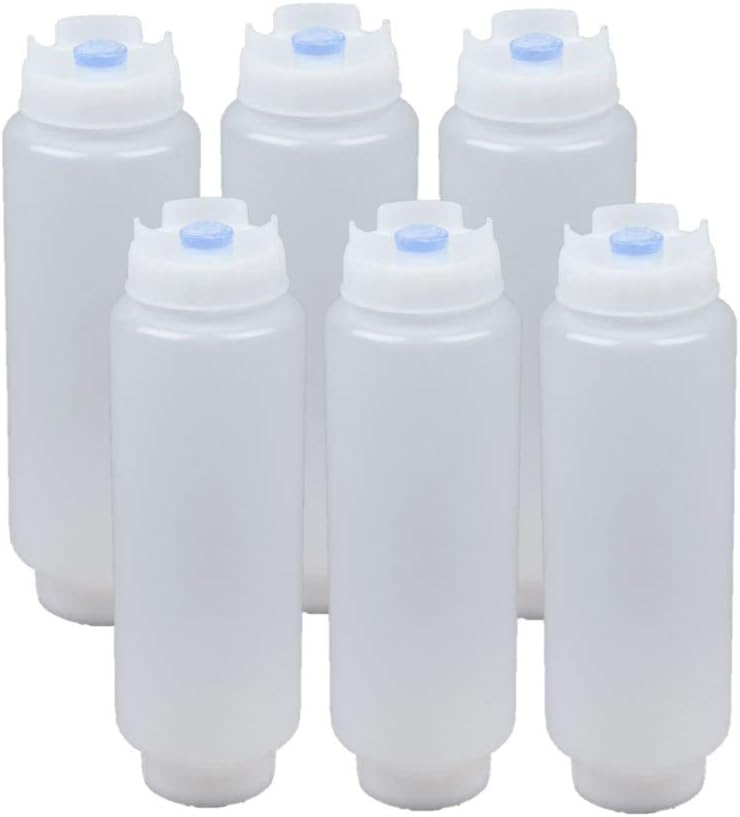 FIFO Squeeze Bottle Refillable 16 oz | Blue Tip Large Valve Dispenser for Thick Condiments, Sauces, Batter and