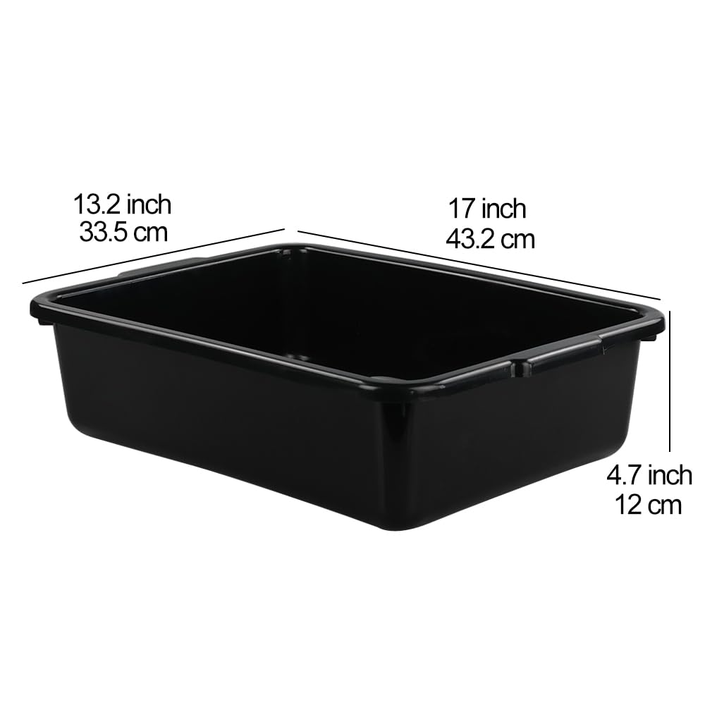 13 L Plastic Bus Box, Commercial Wash Basin Tote Box, 4-Pack, Black