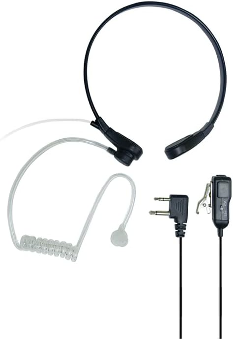 AVPH8 Acoustic Throat Microphone | For GMRS Two-Way Radios with Dual Pin Connector and In Ear Speaker with Microphone