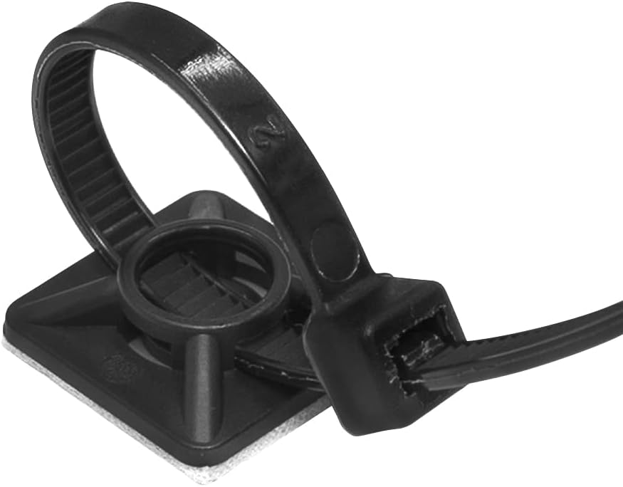 0.75 Inch Zip Tie Mounts, 3M Tape Self Adhesive, Black, 200 Pack | Cord Management, Cable Tie Anchors, Desk & Table