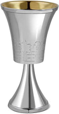 Zion Judaica Passover Jerusalem Kiddush Cup Goblet 5.5" Holds 5.5 oz Polished Nickel-Plated Engraved Yerushalayim