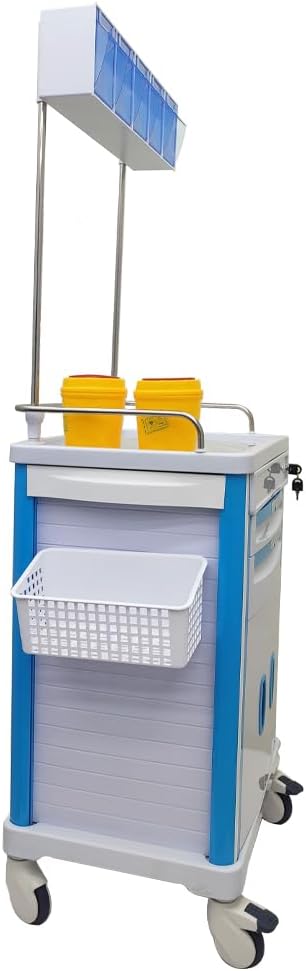 Mobile Emergency Crash Cart Anesthesia Cart with Lock, 2 Drawers, 2 Trash Bins, Concealed Workstation & PEG Board for
