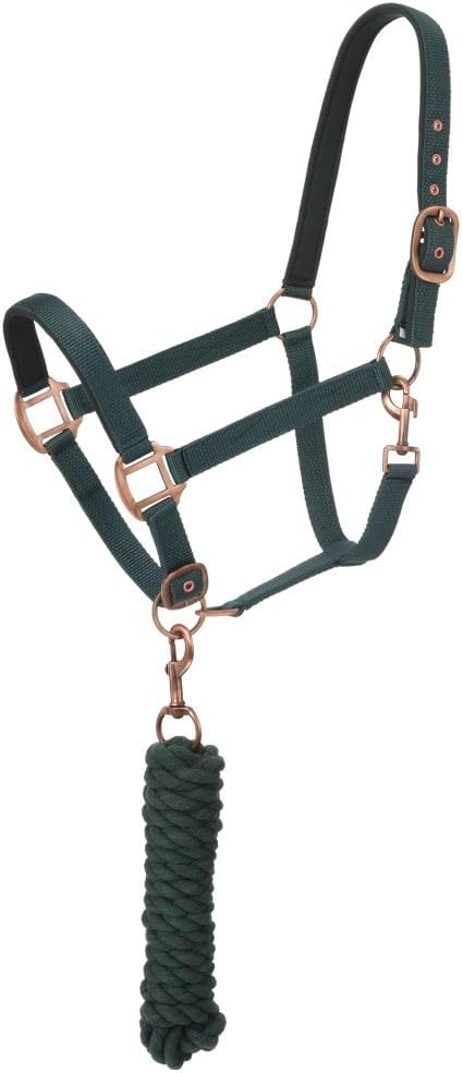 Tough1 Padded Horse Halter with Antique Hardware and Lead Rope