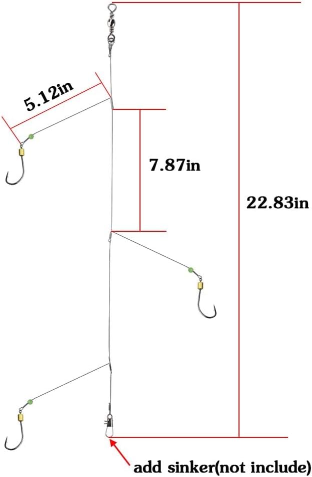 Fishing Hook with Leader,5 Hooks Fishing Rig-7 Strands Nylon Coated Fishing Leader with Swivle,Snap,Hooks