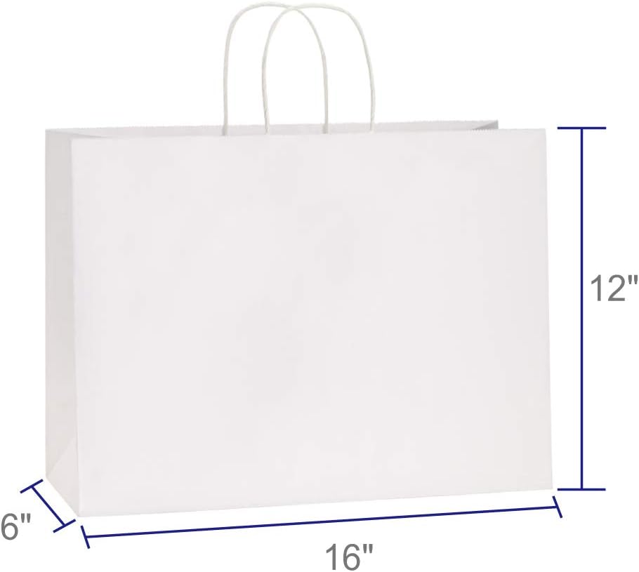 Kraft White Paper Bags with Handles 16x6x12 Inch Large 100Pcs Bulk