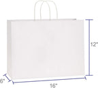 Kraft Paper Bags with Handles 16x6x12 Inch White 50 Pack Bulk
