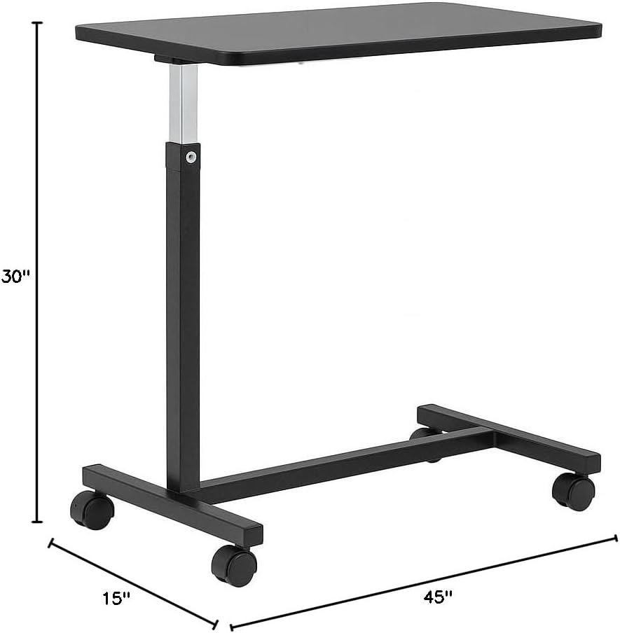 Adjustable Overbed Table on Wheels – Height Adjustable from 30” to 42” – H-Base Rolling Bedside Table for Home