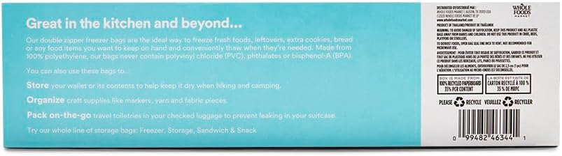 Gallon Size Freezer Bags, Double Zipper, 30 Count (Pack of 2)