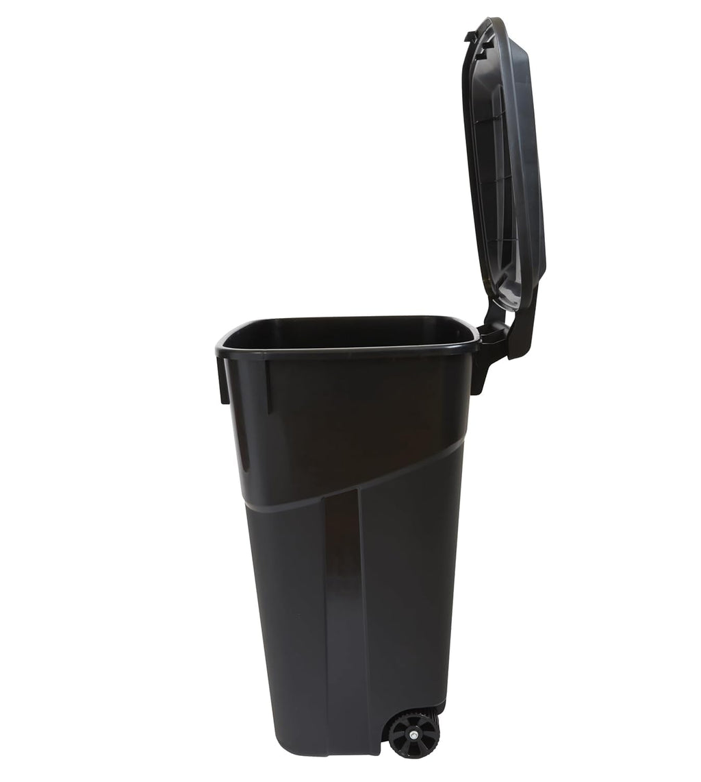 32 Gallon Wheeled Heavy Duty Trash Can with Attached Lid, Outdoor & Indoor Garbage Bin with Hinged Secure Lid