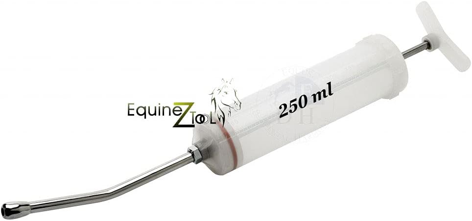 250mL Plastic Dose Syringe with Stainless Steel Nozzle – Large Capacity Equine Drenching Syringe for Horses