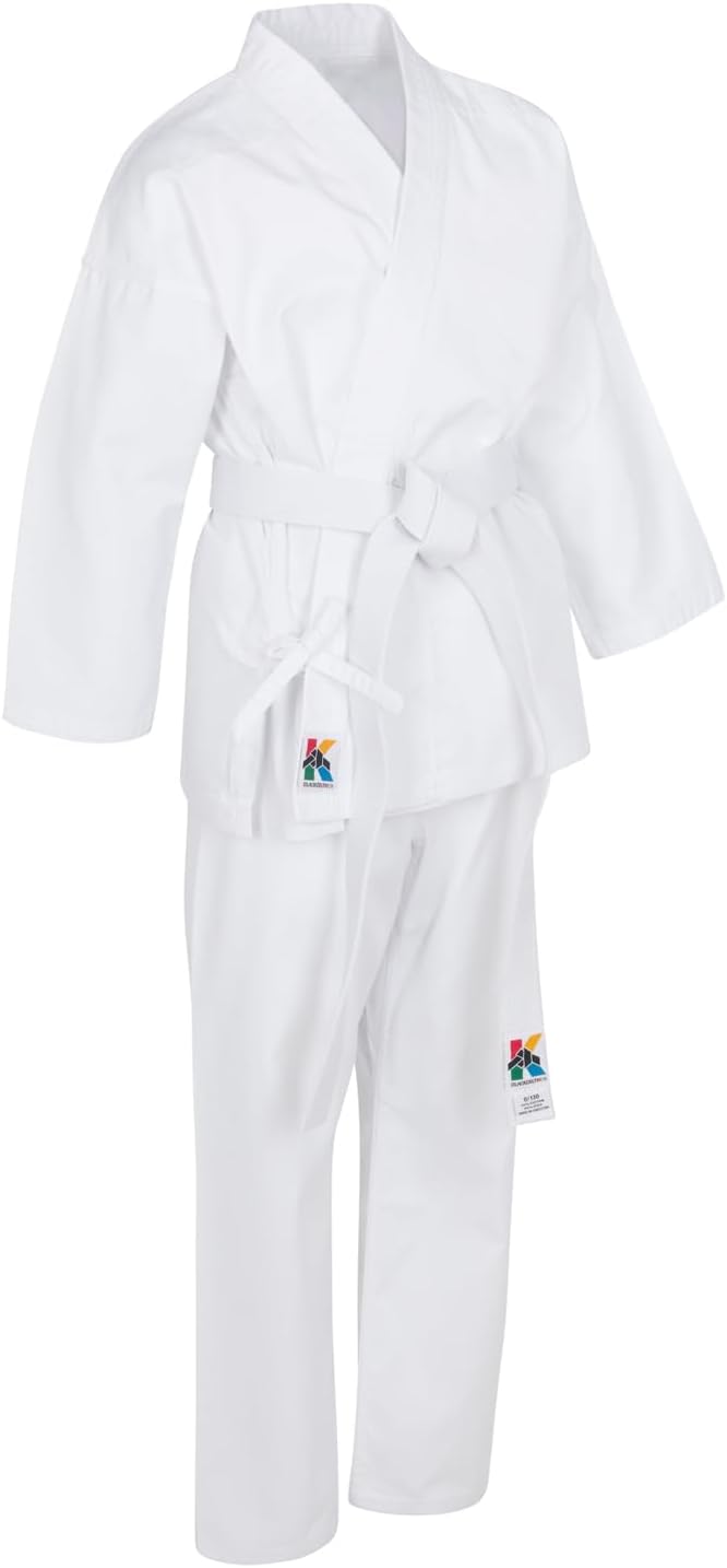 White Karate Gi Uniform Set with Belt, Ages 3–12 | Complete set: top, pants, white belt. 55% cotton/45% poly. Machine