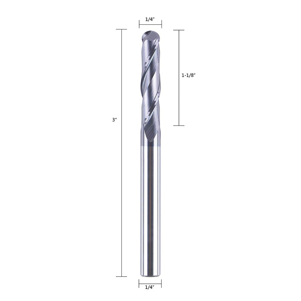 SpeTool 14411 Ball Nose Carbide End Mill CNC Cutter Router Bits Double Flutes Spiral Milling Tool 1/4 inch Shank with 3 inch Over Length