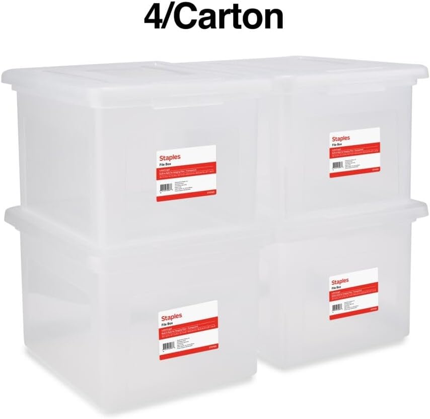 Plastic File Box with Snap Lid, Letter/Legal Size, Clear, 4/Carton