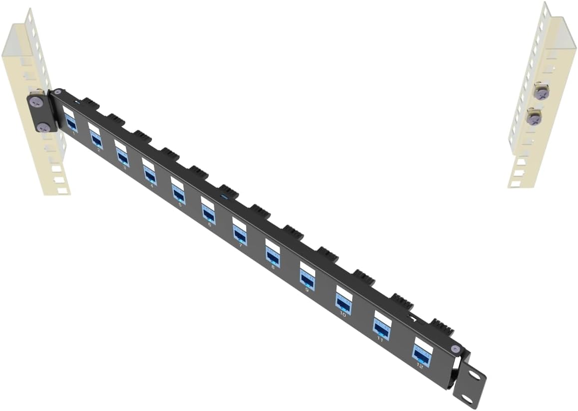 1U Hinged 12-Port Blank Keystone Patch Panel, 19" Metal