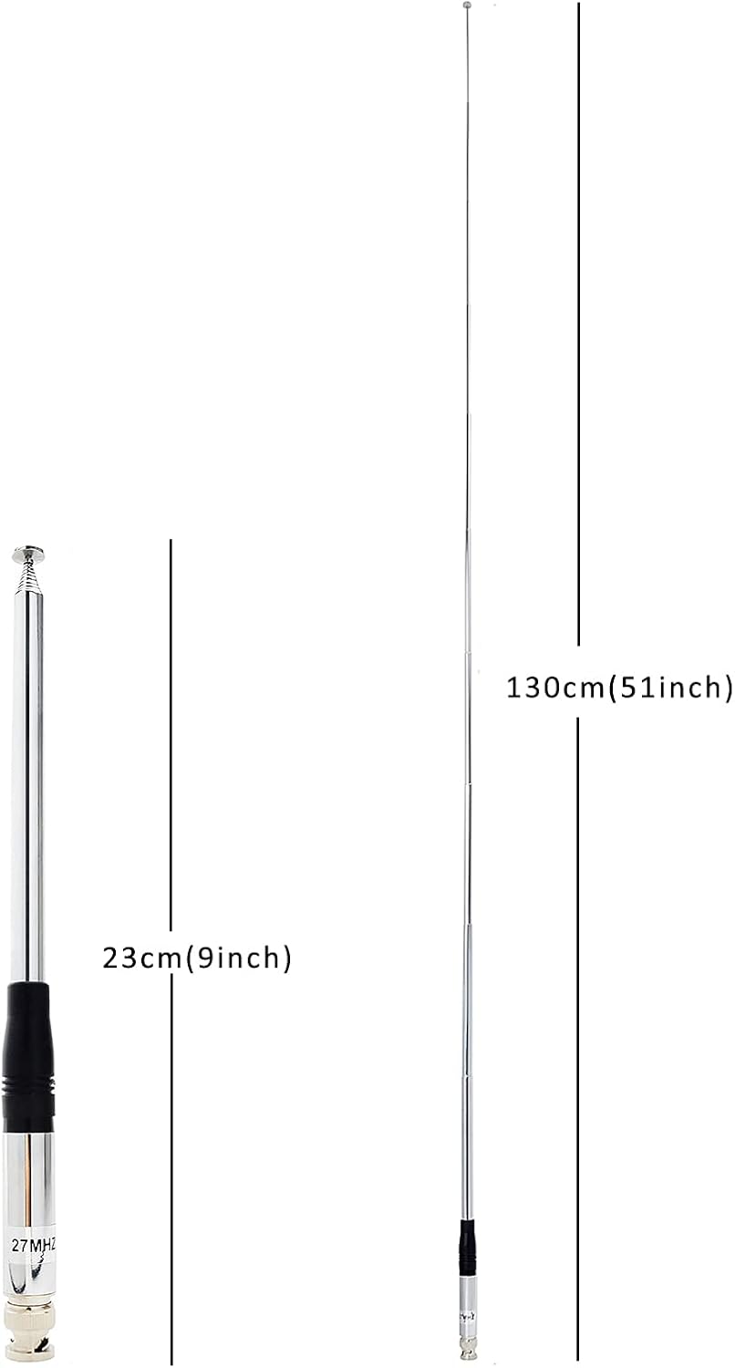 27Mhz Telescopic/Rod HT BNC CB Radio Antenna, 9-Inch to 51-inch | 20W Telescopic/Rod HT Handheld/Portable Radio