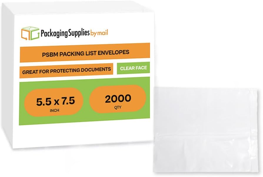 PSBM 2000 PCS 7.5 x 5.5 Inch Clear Blank Packing List Envelopes, Shipping Documents Pouches/Sleeves for Mailing