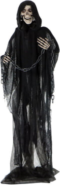 Life-Size Scary Grim Reaper with Chain, Halloween Animatronic with Touch Activated Lights and Sounds, Battery