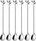 6-Piece Elegant Silver Leaf Long Handle Teaspoons - 7.4"