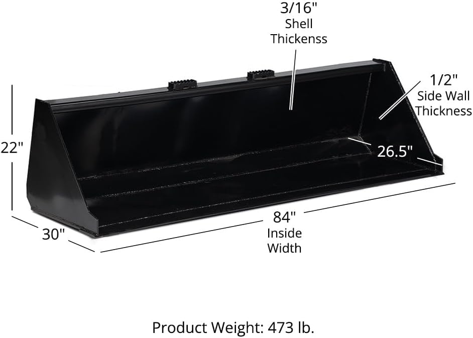Titan Attachments 84" Skid Steer Dirt Bucket, 3/16" Thick Structural Steel with Reinforced Gussets, Universal Quick