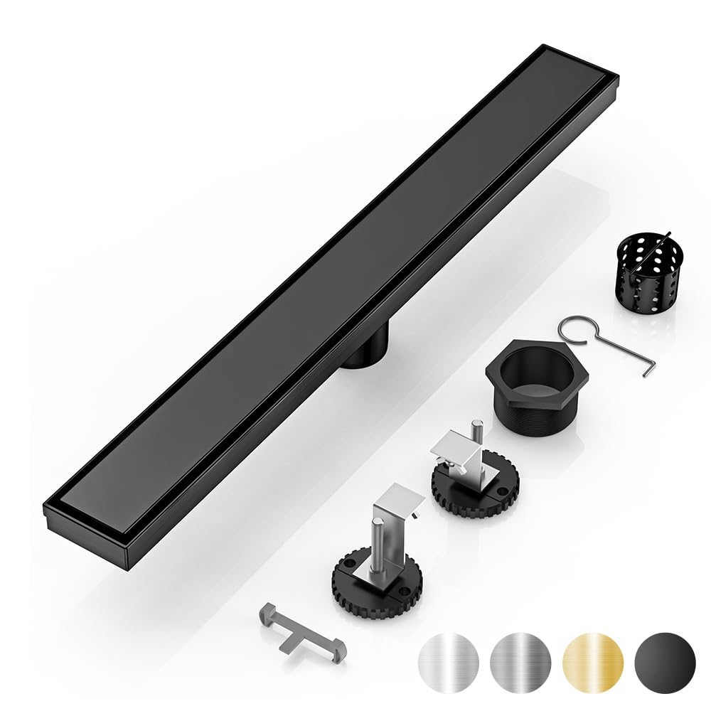 Linear Shower Drain - 24 Inch Matte Black, with Tile Insert Panels