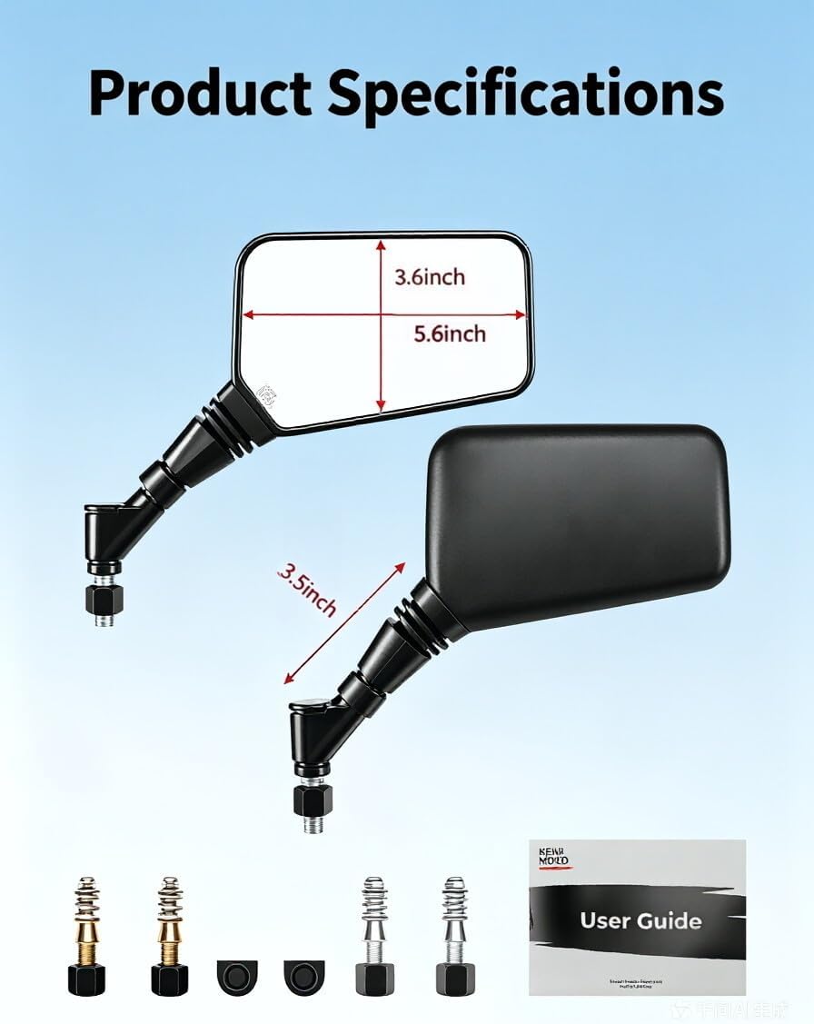 Universal Motorcycle Mirrors, 5.6×3.6 in Wide Convex Rearview Mirror with Anti-Vibration M10 Mount, 360° Rotatable