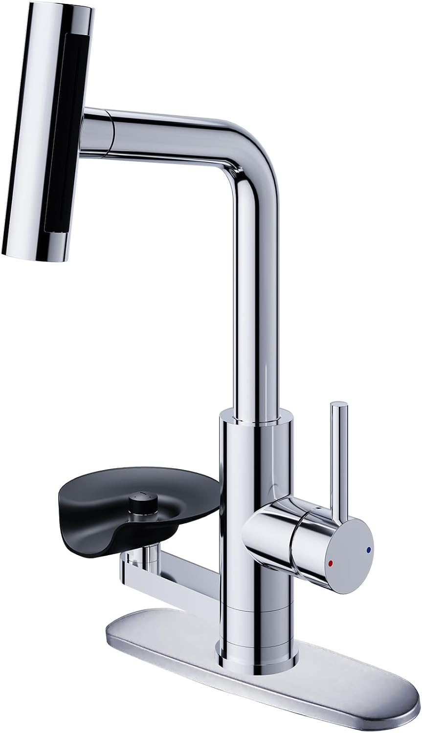 Chrome Kitchen Faucet with Pull Down Sprayer & Cup Washer