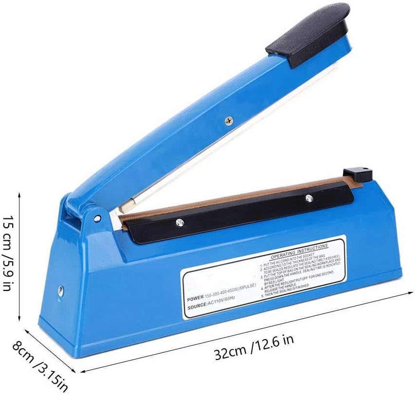 Impulse Bag Sealer, Manual Adjustable Heat Sealing Machine with LED Indicator 8 Inch 210W PE PP Plastic Bag Closer