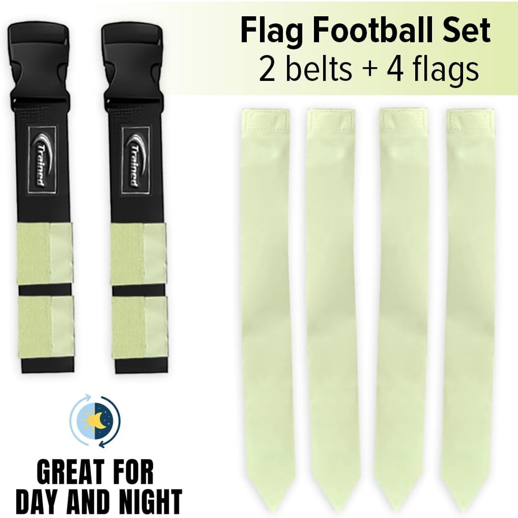 Glow in the Dark Flag Football Set – 2-Man Adjustable Flag Football Belts with Flags – Outdoor Flag Football Gear