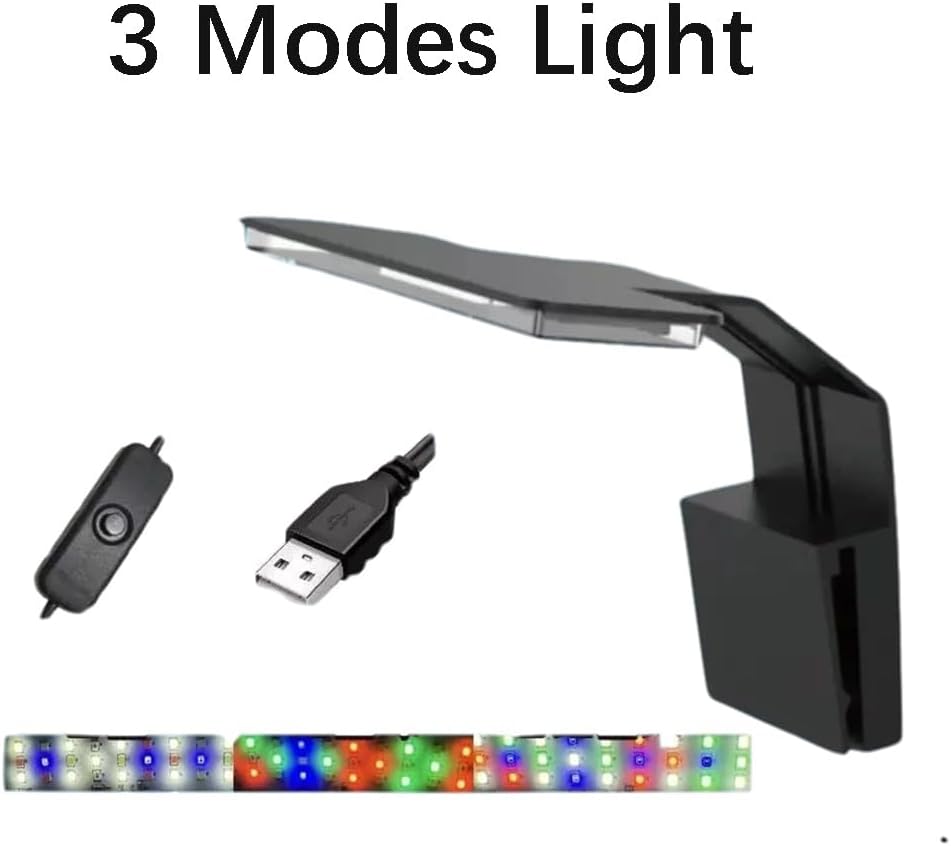 Mini Clip On Fish Tank Light 7W Small Aquarium Light for 1 to 5 Gallon Nano Tanks USB Moving Lamp with White Red Blue