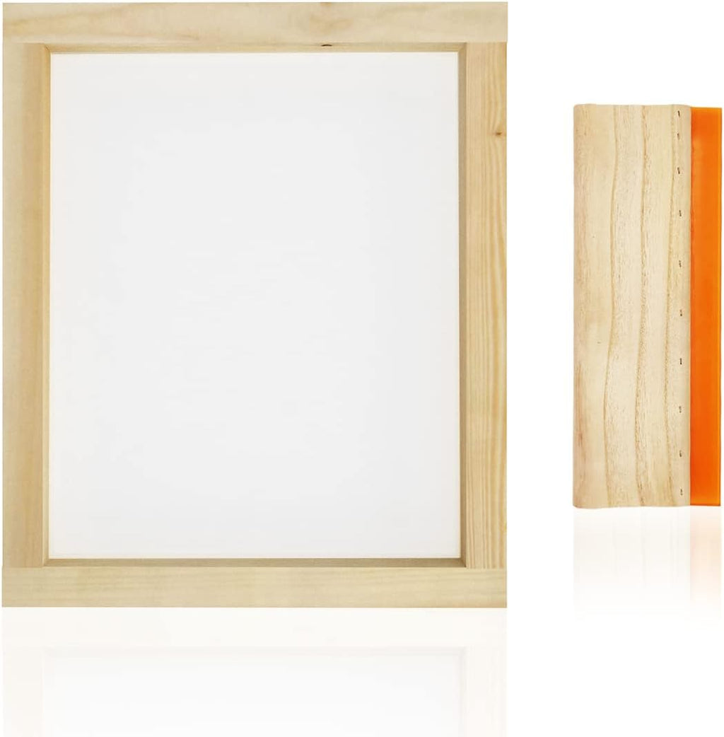 1 Piece 8 x 10 Inch Wood Silk Screen Printing Frame with 110 White Mesh and 1 Piece 4 x 6 Inch Screen Printing Squeegee