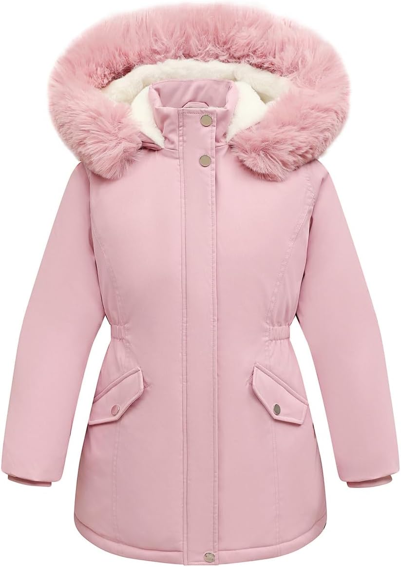 Girls Long Waterproof Winter Coat Kids Warm Hooded Parka | Waterproof puffer keeps girls dry. Fleece-lined.