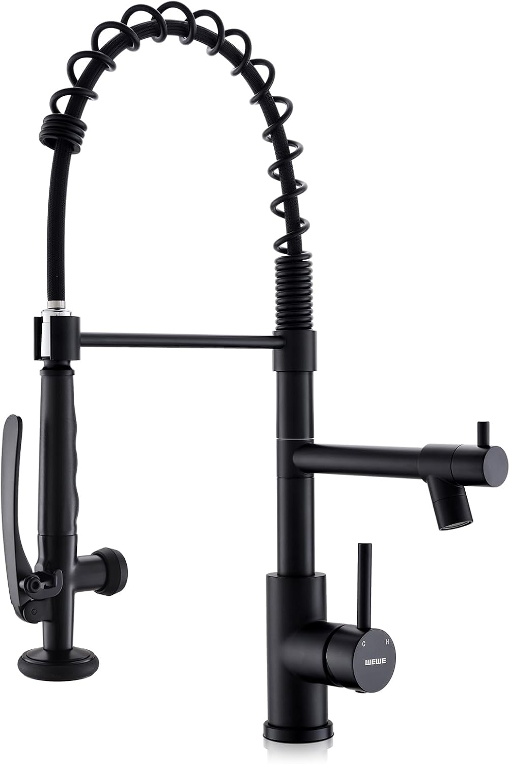 Pot Filler Kitchen Faucet, Pull-Down Sprayer, Matte Black, High Arc